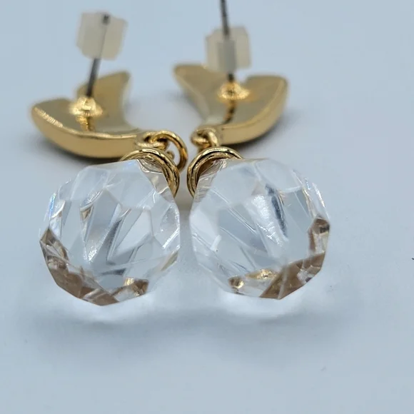 Vintage Gold Tone Earrings Crystal Teardrop #2271 - Picture 10 of 10